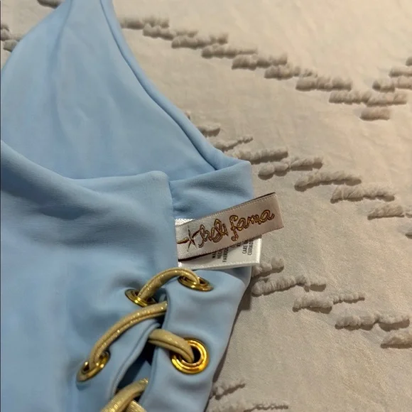 Luli Fama Light Blue One Piece Swimsuit with Gold Accents PURA CURIOSIDAD - Picture 5 of 8
